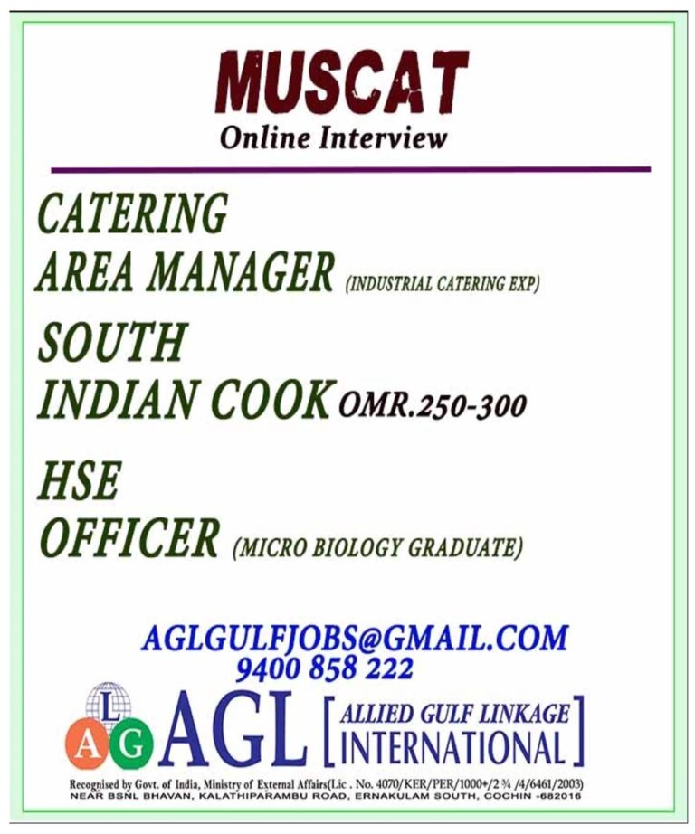 Urgent hiring for Muscat - OMAN